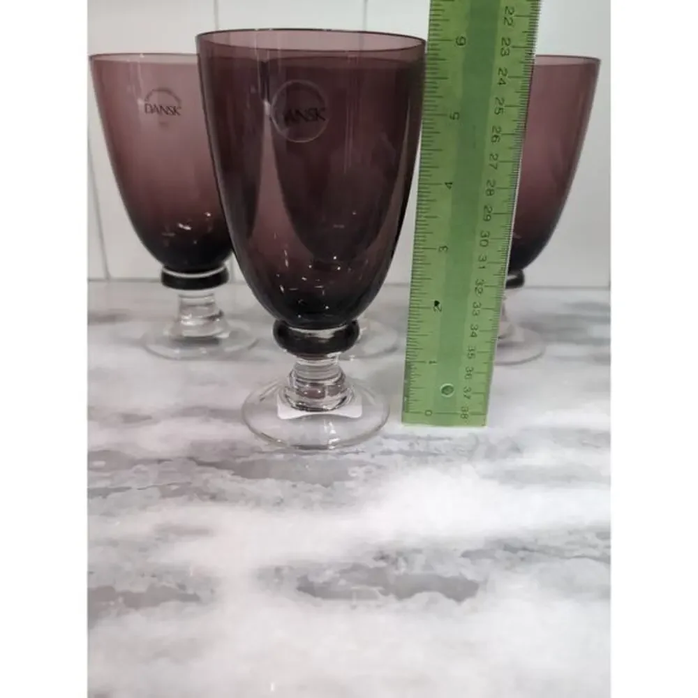 Dansk Crystal Madras‎ Goblets Set, Amethyst Purple Iced Tea Glassware, Set of 4